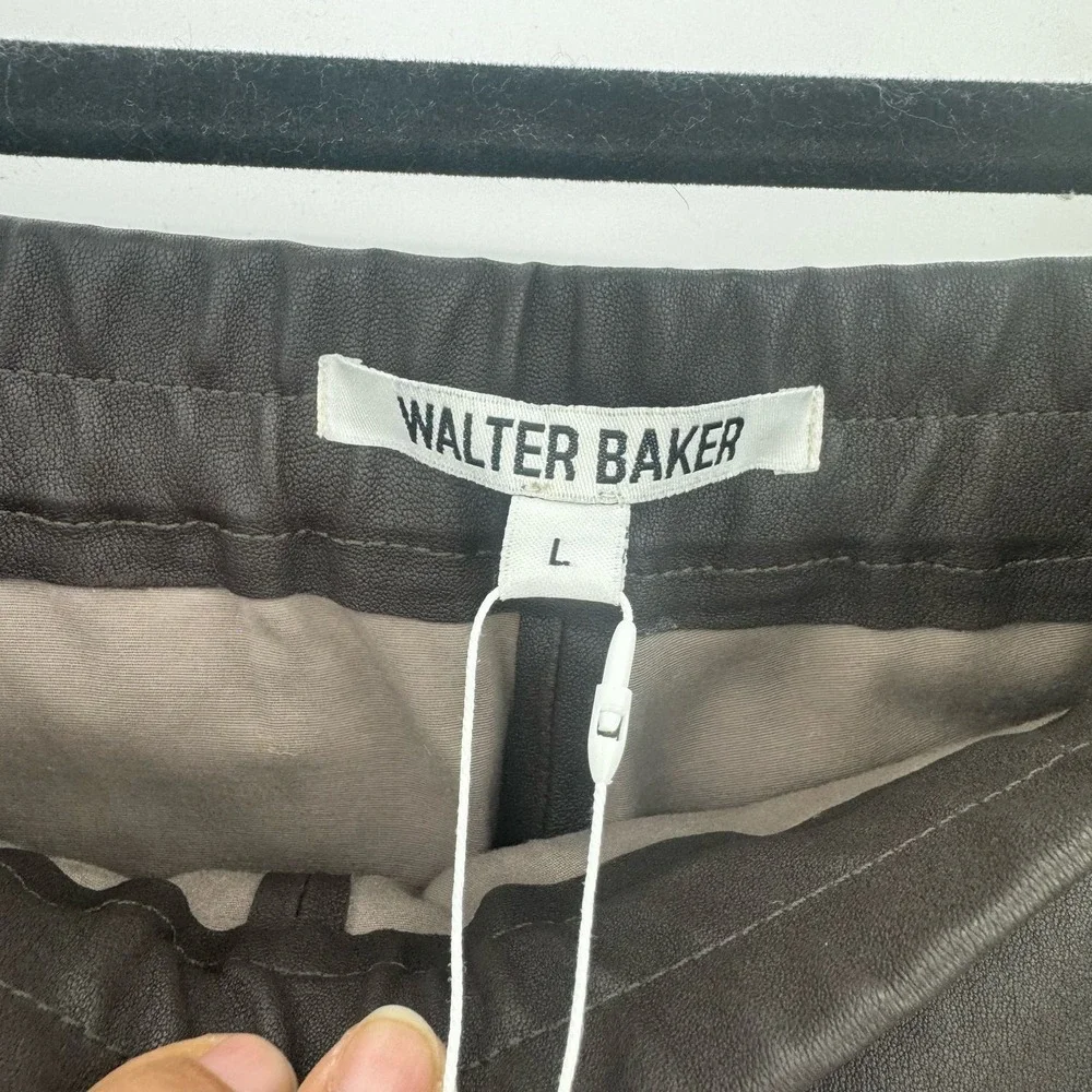 Walter Baker Stretch Lamb Leather Lori Pant Pull-On Mocha Black Size L NWT